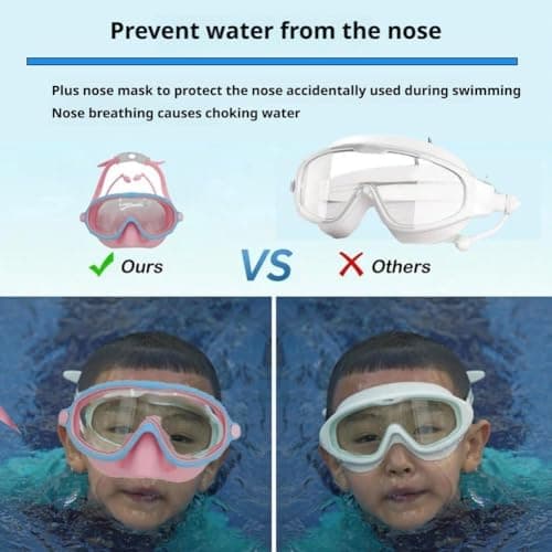 Kids Goggles with Nose Cover, HD Wide View Anti-Fog Toddler Swim Goggles, No Leak Adjustable Clip on Swim Mask for Kids Youth 4-16 (Blue) — view 6