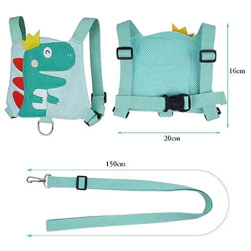 AOMIG Baby Reins, Baby Walking Reins and Toddler Safety Harness, Dinosaur Baby Reins Safety Leash for Toddlers Boys and Girls (Green) — view 3
