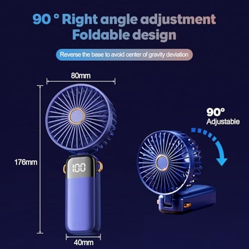 Navy Blue Hand Held Fan Portable Handheld USB Rechargeable Fan 5 Speeds — view 4
