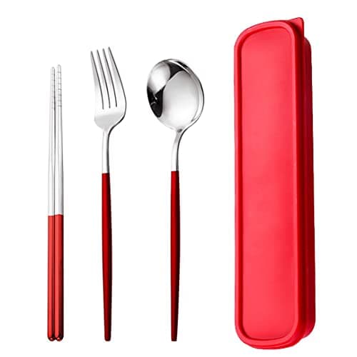 AXIAOLU Travel Utensils, Stainless Steel 4pcs Cutlery Set Portable Camp Reusable Flatware Silverware, Include Fork Spoon Chopsticks with Case (Red)