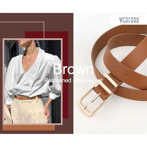 WERFORU 3 Pack Women's Leather Belts for Jeans Dresses Fashion Ladies Gold Buckle Leather Belts, Black/Brown/Beige — view 2