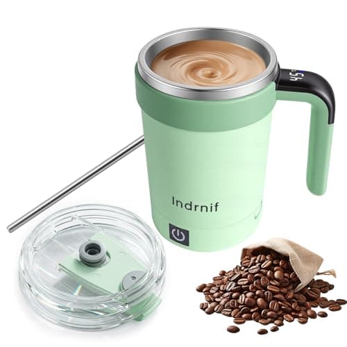 380ml Automatic Self Stirring Coffee Mug, Electric Mixing Cup with Magnetic Stirrer and LED Temperature Display, Rechargeable Travel Mug with Whisk and Detachable Base for Coffee, Milk, Cocoa (green)