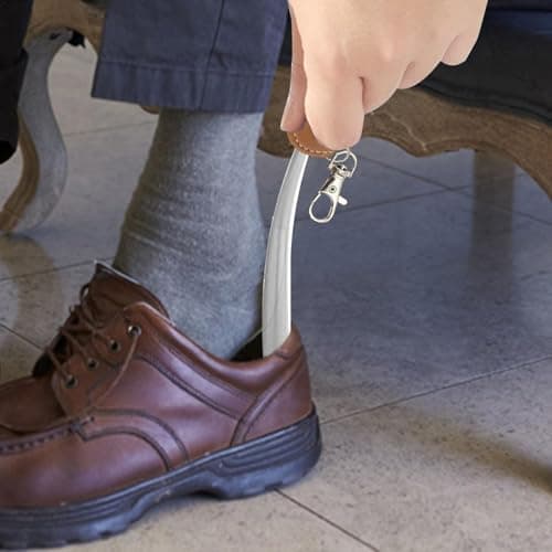 Uitseld Travel Shoe Horn Keychain | Stainless Steel Shoehorn with PU Leather Case Keyring,Portable Slip- Shoes Helper for Seniors Kids Men Women — view 2