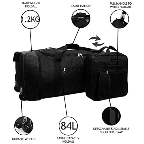 32 Inch Large Folding Wheeled Travel Sports Cargo Holdall Duffle Bag (Black) — view 2