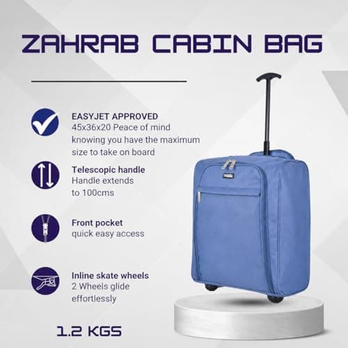 ZAHRAB Easyjet 45x36x20 Underseat Bag Lightweight Hand Luggage Cabin Bag Trolley with Wheels Flight Bags Suit Case (Blue) — view 4