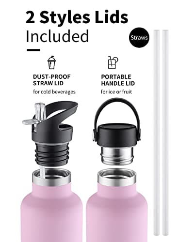 Sivaphe Water Bottle Insulated Bottle Drink Flasks Leak-Proof for Sports Outdoor Stainless Steel, Double Walled Vacuum with Lids and Straw 750ml Pink — view 3