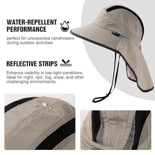 TOP-EX M/L/XL/XXL Unisex Mens Sun Hat with Neck Flap Sunglass Lock UPF 50 Wide Brim Outdoor Fishing Hats Hiking Safari Hat Waterproof & Packable Light Grey L/XL — view 4