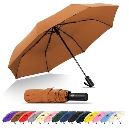 SoulRain Compact Windproof Travel Umbrella - Small, Mini Folding Parasol Kring Buckle. for Backpacks and Cars, Offering Sun & UV Protection(Brown)