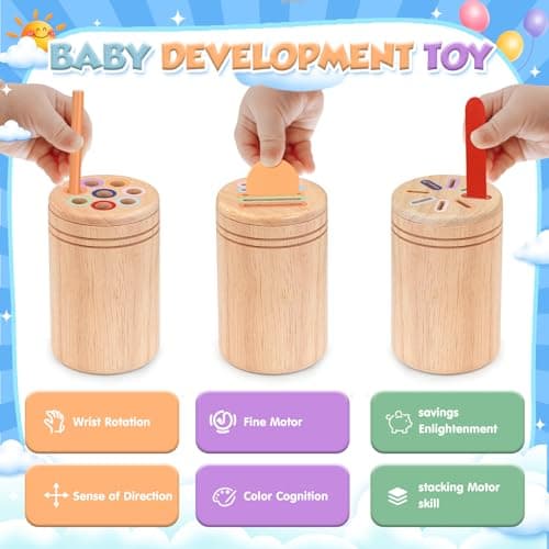 Akosuntoys Montessori Toys for 1 year old, 3 in 1 Wooden Toddler Travel Toys for 1 2 Year Old Boys Girls, Color Sorting & Fine Motor Skills Baby Toys, Gifts for 1 2 3 Year Old Boy Girl — view 2