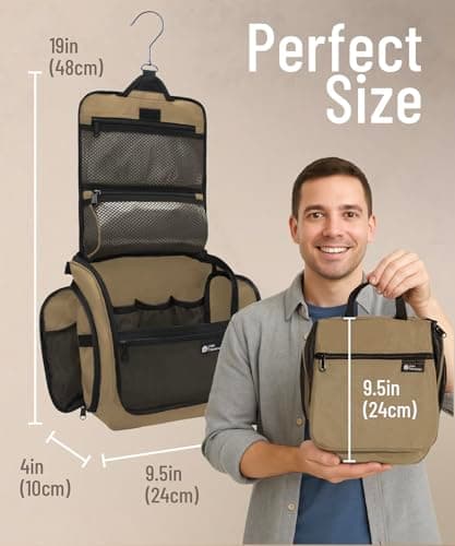 D&D Hanging Toiletry Bag for Women and Men, Travel Wash Bag, Light Brown — view 2