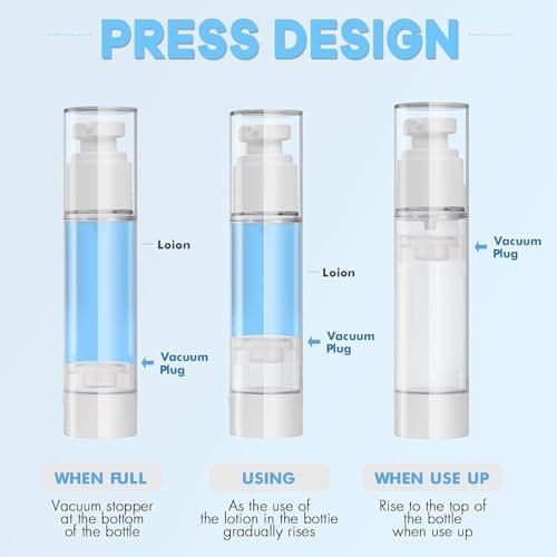 GIVITASOT 1.7OZ/50ML Airless Pump Bottles, 6 Pack Lotion Dispenser Travel Size Pump Bottles, Vacuum Cosmetic Travel Bottle for Lotion, Creams, Foundation, Cosmetic, with Labels, Wooeden Stick — view 5