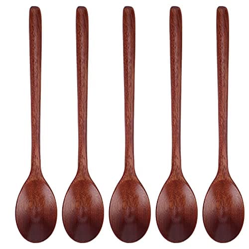 SIXRUN Wooden Spoons with Long Handle for Camping Barbecue, 5 Pack (Large — view 5