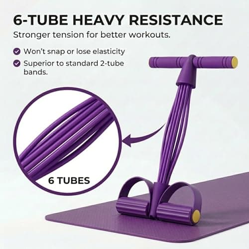 Pedal Resistance Bands with Handle – 6 Tube Heavy Resistance Sit Up Pull Rope, Foot Pedal Exercise Bands for Abs, Arms, Legs & Core Workout, Portable Home Gym Equipment (Purple) — view 4