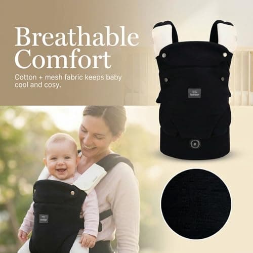 Bebamour Ergonomic Baby Carrier for Newborn to Toddler, Adjustable Seat Width with One-Hand Knob, Front & Back Carry Infant Carrier, Soft Cotton & Breathable Mesh, 3.6–14.9kg, 4–36 Months, Beige — view 5