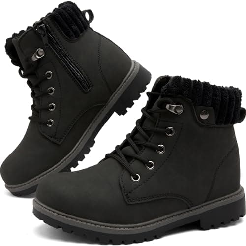 situkeke Boys Girls Ankle Boots Walking Hiking Boots Side Zipper Lace Up Kids Ankle Booties Waterproof Kids Trainers High Top Outdoor Footwear,Black,EU38
