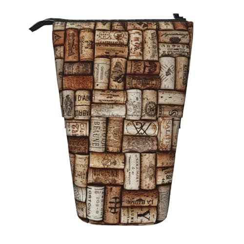 Longzehao Wine cork Print Telescopic Pencil Bag Pen Holder Pop Up Storage Case,Standing Portable pen Case
