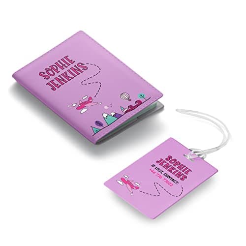 NOT JUST A PRINT Kids Passport Cover Personalised with Any Name | UK Passport Holder | Toddler Child's 1st Passport Adventure Awaits Wallet (Lilac/Pink) — view 5