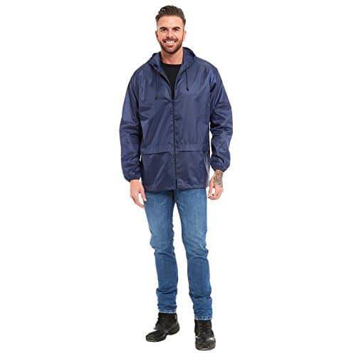 Unisex Waterproof Kagool Raincoat Jacket – Lightweight Hooded Cagoule Windbreaker | Mens Womens Outdoor Festival Mac | Shower Proof Breathable Zip Up Jacket with Pockets Navy Blue XL