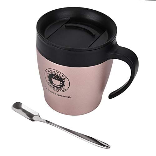 Mugs, Mug With Handle, Stainless Steel Rose Gold Insulated Coffee Mug Water Cup with Spoon and Lid Cups Insulated Mug With Handle for Office Travel