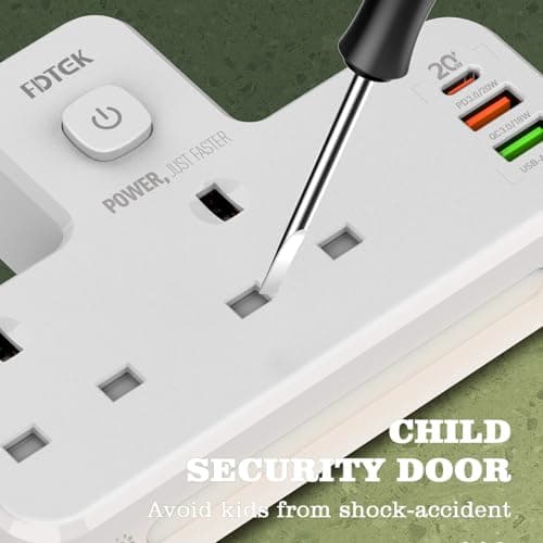 USB C Charger Plug Adapter UK, FDTEK Double Plug Extension Socket with Fast Charger, Multi USB Charging Station with Sensor Night Light, MultiPlug Extender Compatible for Kitchen, School Supplies — view 5