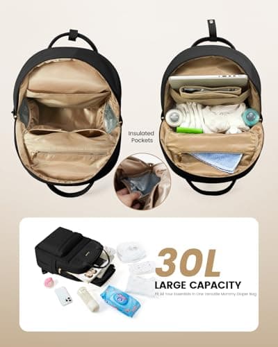 LOVEVOOK Baby Changing Bags, Large Nappy Backpack Lightweight Diaper Bag With Portable Changing Mat & Stroller Straps Maternity Pregnancy Hospital Bag Rucksack for Mom & Dad, Black — view 3