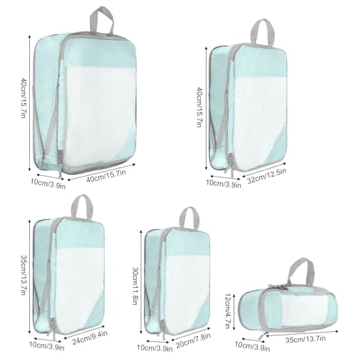 Compression Packing Cubes for Suitcases, Organizer Cubes for Travel Essentials, Luggage Suitcase Organizer Bags Set, Lightweight Packing Organizers as Travel Accessories (Set of 5, Lake Blue) — view 2