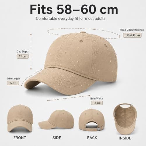 Khaki Waterproof Baseball Cap, UPF 50+ Quick-Dry Reflective Running Hat — view 3