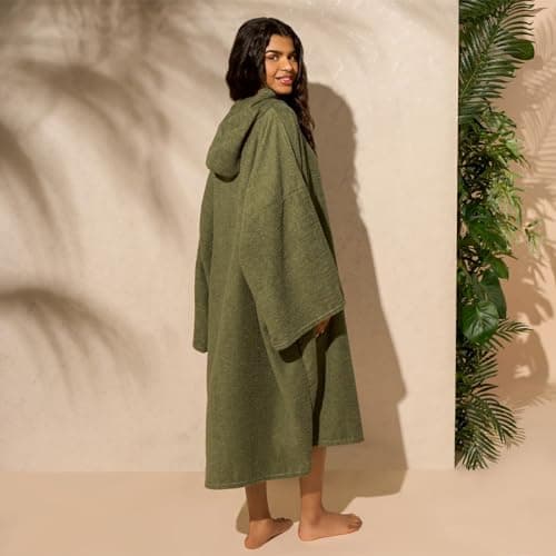 Brentfords Hooded Towel Adults, Changing Robe Large Bath Surf Beach Swimming Robe Absorbent Quick Dry Soft Microfibre Towel Wrap for Women Men, Khaki Green — view 6