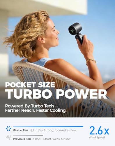 Diveblues Quiet Handheld Turbo Fan, 8.2m/s High Speed Portable Fan, 3-in-1 Hand Neck & Desk Fan, LED Display Mini Fan Rechargeable, Ultra-Light Pocket Fan for Travel, Cruise, Gifts — view 2