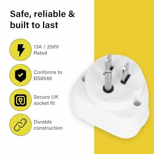 DID UK to USA Travel Adaptor, 13A 250V Plug Converter, UK 3 Pin to USA 2+1 Pin Socket, CA, Mexico, Japan, Power Adapter for Phone, Charger, Travel Use Type B (earthed) — view 4