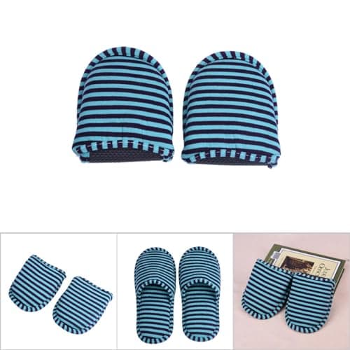 Odorkle 1 Pair of Slippers, Disposable Slippers Soft Cotton Foldable Travel with Antislip Sole for Home Hotel (teal blue stripes — view 4