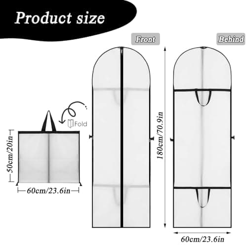 1 Pack Long Dress Covers Bag Dust Proof Clothes Covers Moth Proof Garment Bag Wedding Dress Bag Folding Long Coat Cover for Coat Gowns Dresses Shirts Suits Jackets Storage (White) — view 2
