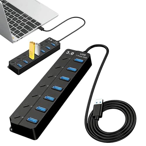 7-Port USB 3.0 Hub, 2m, USB Multiport Adapter Splitter