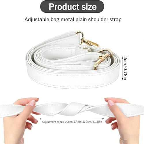 KYSUN Universal Leather Shoulder Strap Replacement Handbag Straps Crossbody Bag Strap 27.6-51.2 Inch Adjustable with Metal Swivel Hooks for Handbags Crossbody Bag (White) — view 2