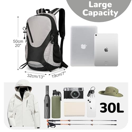 Outplea 30L Hiking Backpack for Men Women, Waterproof Outdoor Daypack Reflective with Waist Belt for Walking, Grey — view 2