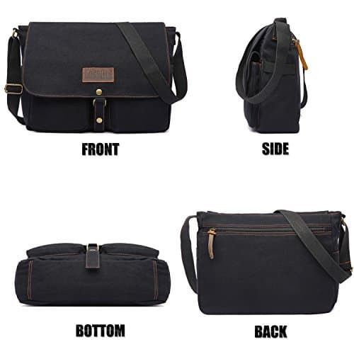 LOSMILE 15.6" Laptop Shoulder Bag, Men's Messenger Bags, Vintage Canvas Bag for School and Work, Satchel Bags, Large Size.(Black) — view 4