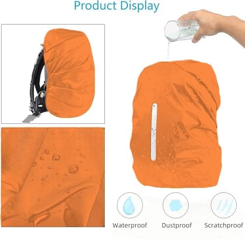 GUKOY Waterproof Rain Cover with Reflective Strap for Backpack, 2 Adjustable Anti Slip Cross Buckle Strap, Rainproof Snowproof Dustproof Anti-Frost Covers (Orange, XS for 8-17L backpack) — view 2