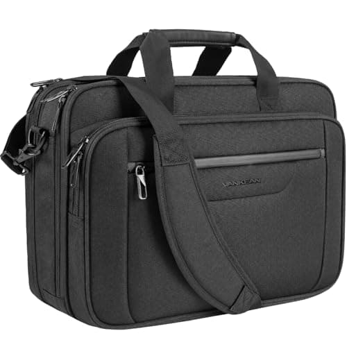VANKEAN Laptop Briefcase Men 17.3 Inch Expandable Messenger Bag Black-Black