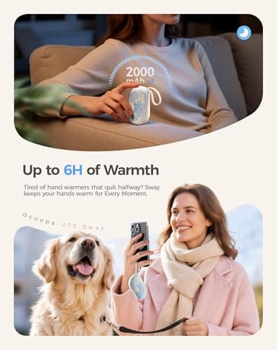 OCOOPA Rechargeable Hand Warmers 2 Pack, 0.6'' Ultra Slim, Fits in Gloves & Pockets, UL Certified, 3 Levels Heating Electric USB Hand Warmer, Gifts for Women Men Her Mum, UT5 Sway — view 5