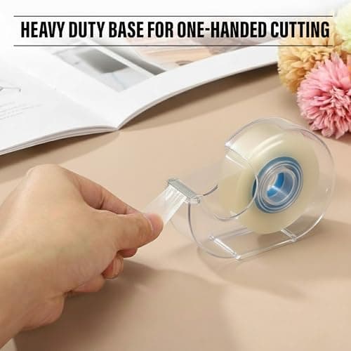 Heavy Duty Tape Dispenser – Jumbo 50 Meter Plastic Tape | Weighted Desktop Office Tape Dispenser – Clear Tape for Packing, Parcel & Gift-Wrapping Masking Tape Dispenser | One-Handed Easy Cut Design — view 6