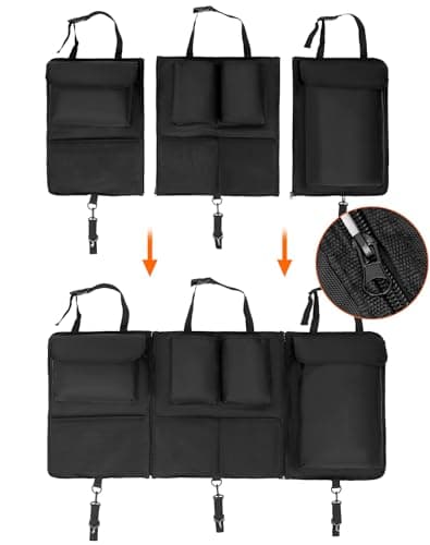 QWORK® Boot Organiser, Detachable Multi-Pocket Backseat Organiser, Trunk Tidy Bag With Seat Back Protectors, Foldable Storage for SUVs, Minivans, Jeeps, 101x46cm — view 2