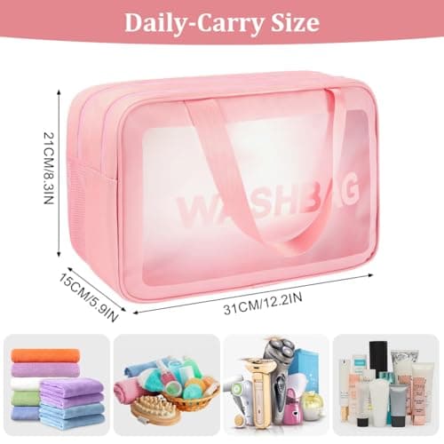 Aucuu Clear Toiletry Bag, Waterproof Makeup Bag with Handles, Wet Dry Separation Clear PU Makeup Bags, Large Capacity Travel Toiletries Case, Portable Wash Bags, Cosmetic B-ag for Travel Bathroom — view 2
