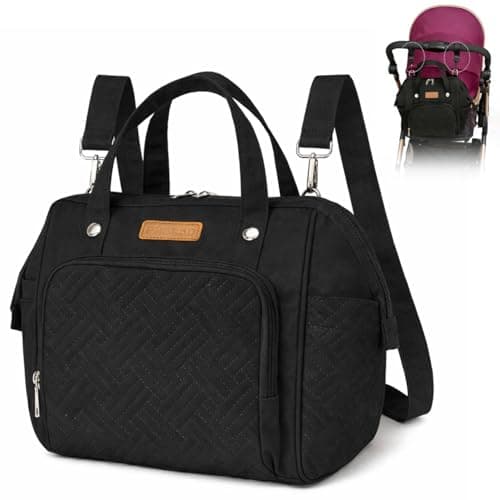 FHELAD Small Diaper bag,Diaper Bag for Toddlers,Mini Tote for Shopping Walking,Compact Backpack for Travel, Black1, Compact