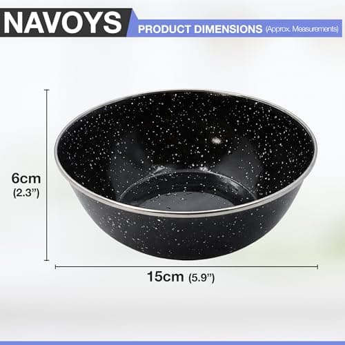 Navoys Enamel Camping Bowl - Black, Heat Resistant, Ideal Accessory for Camping, Picnic, Hiking, Fishing (1 Bowl) — view 2
