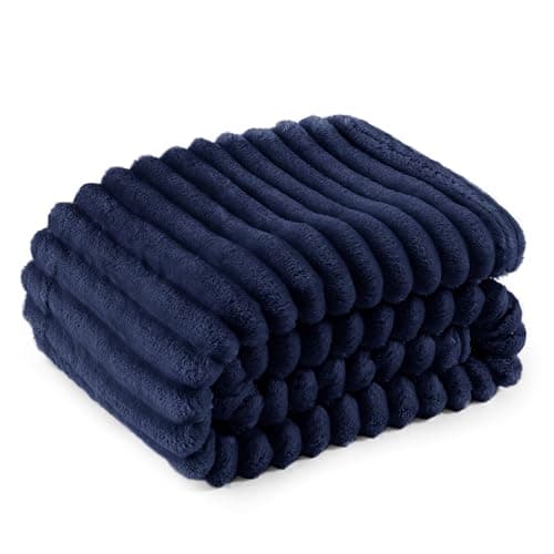 Bedsure Fleece Throw Blanket for Sofa - Fluffy Throw, Navy, 130x170 cm