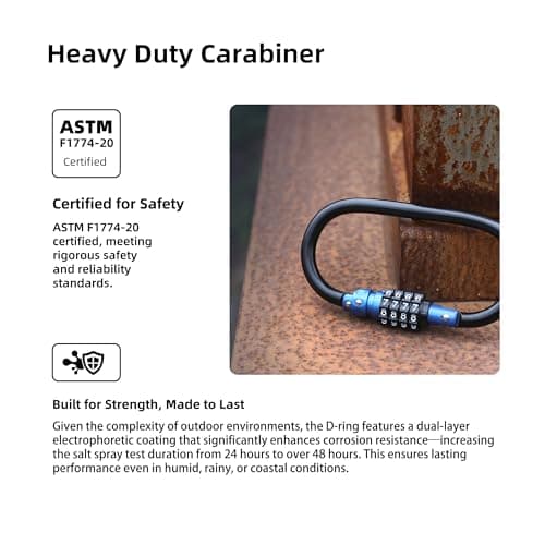 UP Security Combination Lock D Ring with Retractable Cable, 4 Digit Combo Lock for Helmet Safe, Backpack, Luggage Anti-Theft, Stroller, Scooter, Gym Locker, Fence, Travel, Outdoor Use (Oval, Blue) — view 3