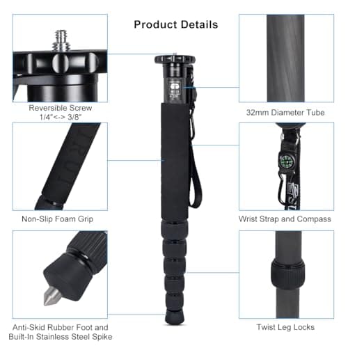 SIRUI 61.4"/156cm Carbon Fibre Monopod for Camera, P-326 — view 2