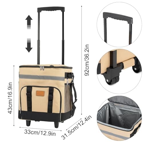SUNNYNEST 35L Rolling Cooler Bag Insulated Tote Wheels Telescopic Handle — view 2