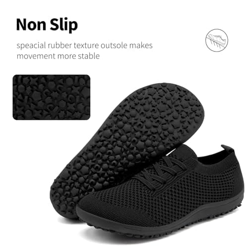 XKOWUO Womens Barefoot Shoes Slip On Walking Tennis Sneakers Sports Yoga Zero Drop Casual Minimalist Lightweight Breathable Soft House Shoe All_Black UK 6 — view 4