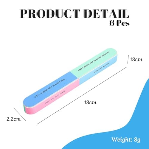 UEKPDM Nail File & Buffer, 7-Step Foam Block, 6 Pack, Assorted — view 2